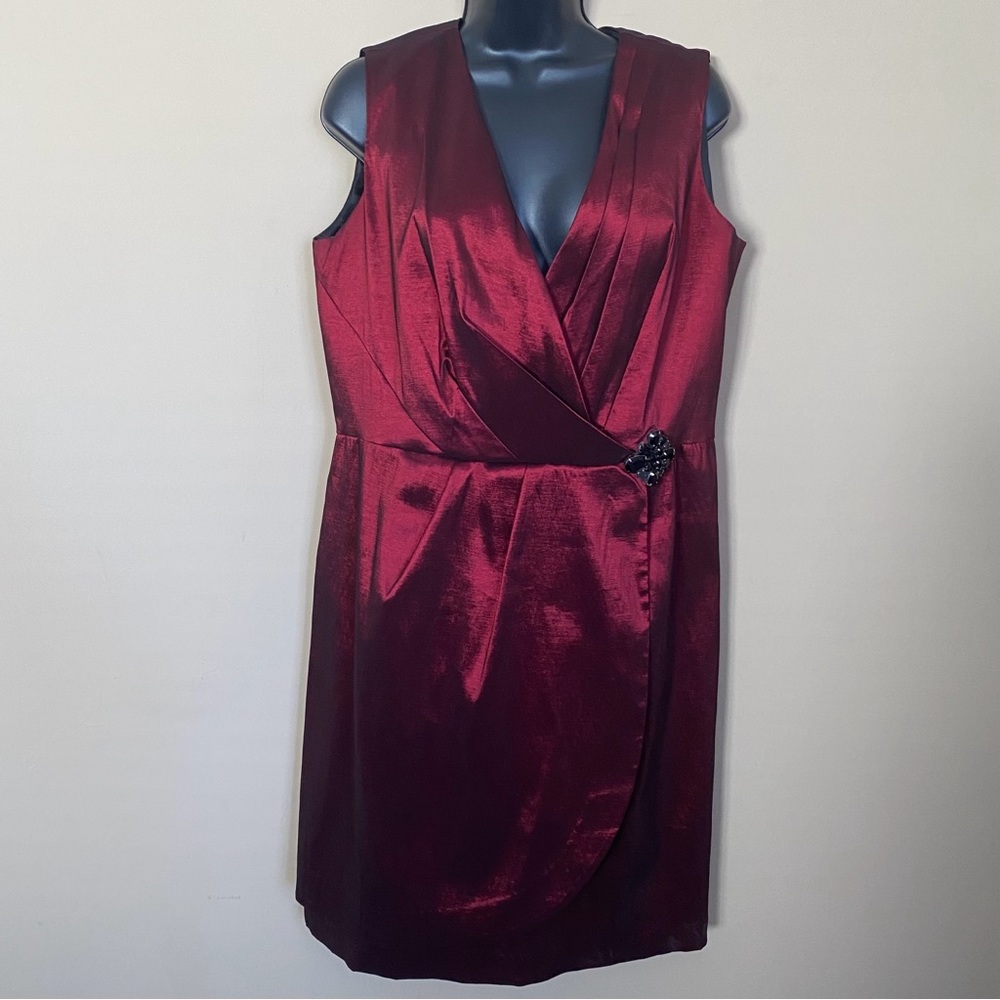 Emma & Michele Red Metallic Surplice Dress